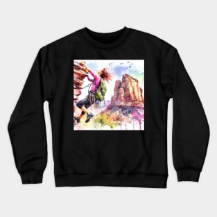 Artistic illustration of a mountain climber scaling a cliff face Crewneck Sweatshirt